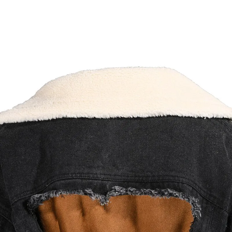 Shearling/Denim Long Coat
