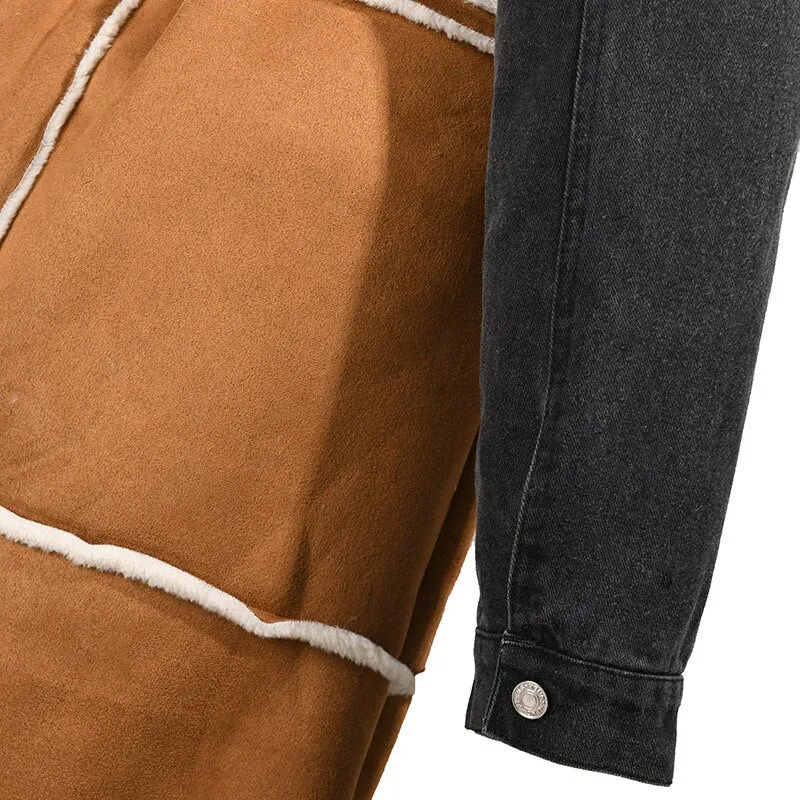 Shearling/Denim Long Coat