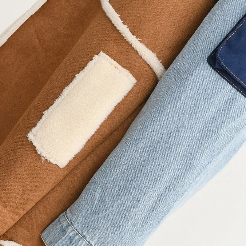 Shearling/Denim Long Coat