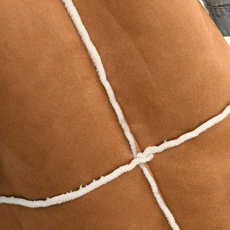 Shearling/Denim Long Coat