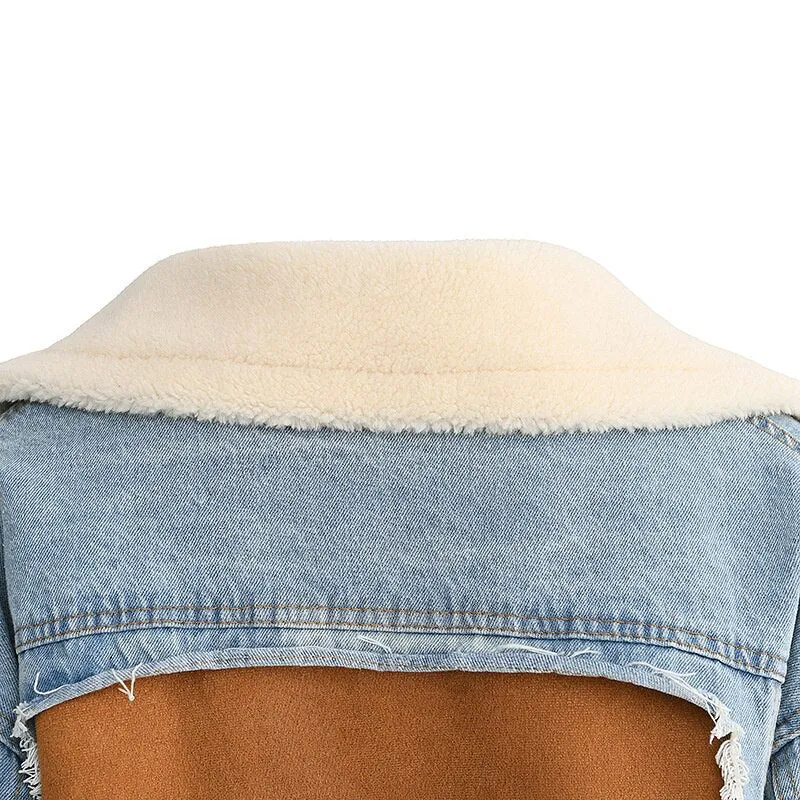 Shearling/Denim Long Coat