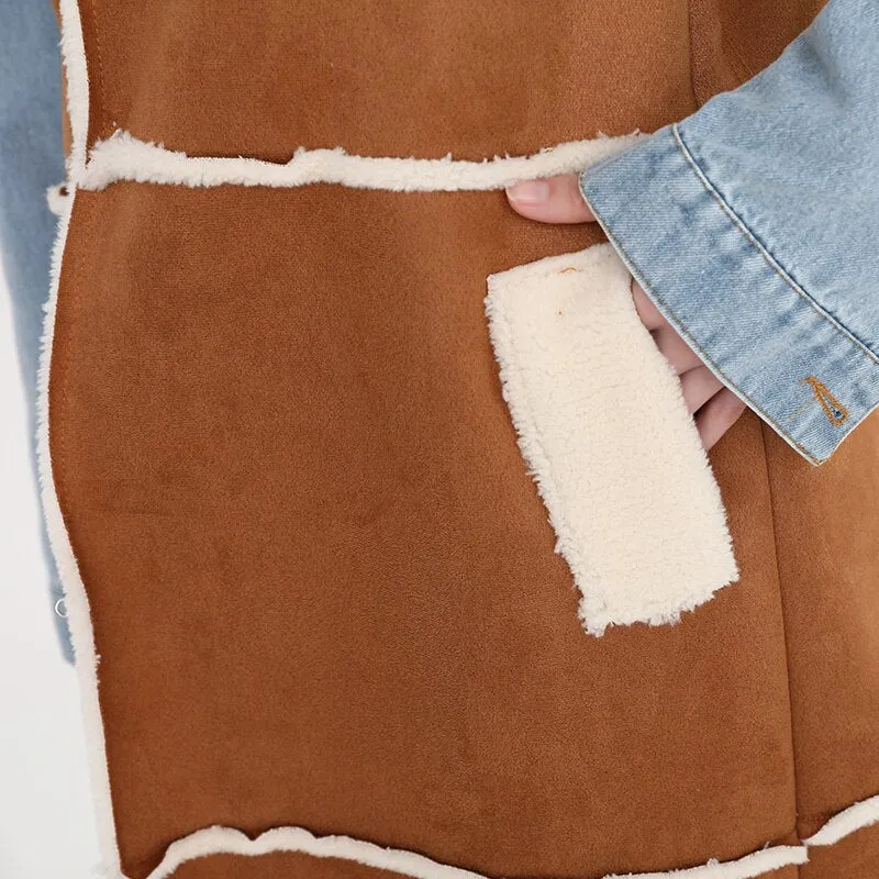 Shearling/Denim Long Coat