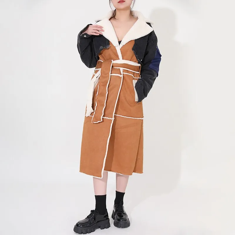 Shearling/Denim Long Coat