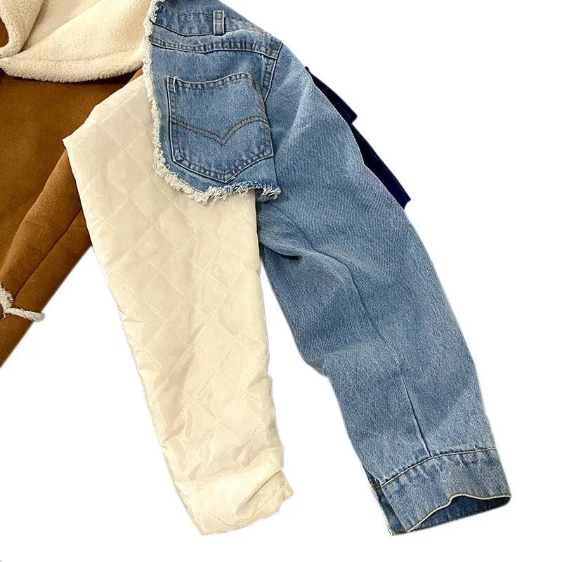 Shearling/Denim Long Coat
