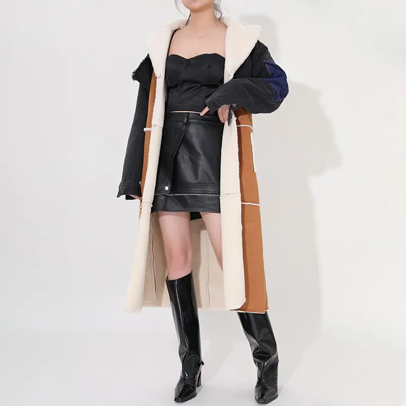 Shearling/Denim Long Coat