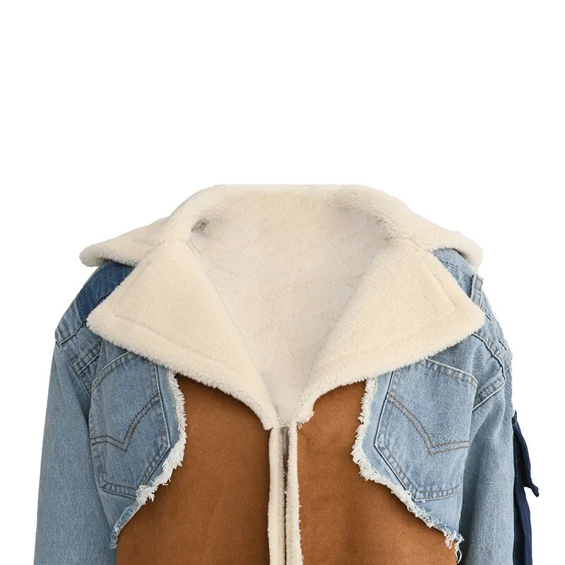 Shearling/Denim Long Coat
