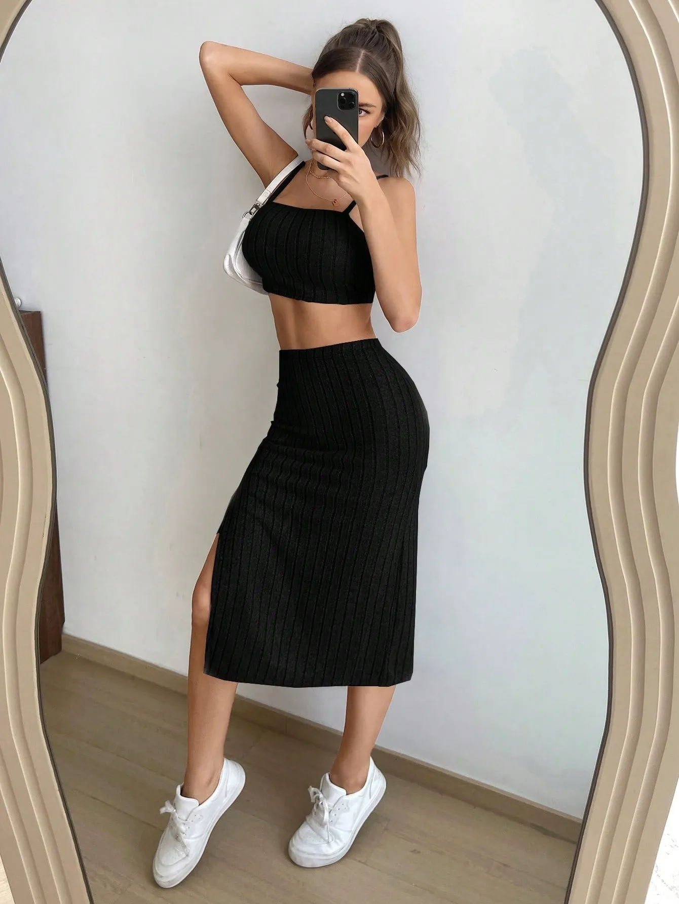 Solid Cami Top & Split Thigh Skirt SS23