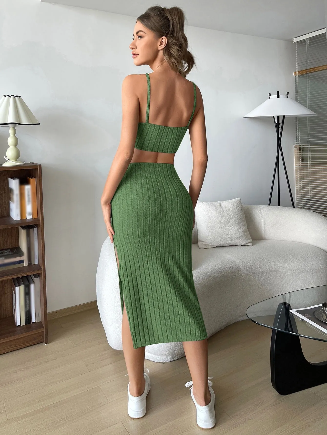 Solid Cami Top & Split Thigh Skirt SS23