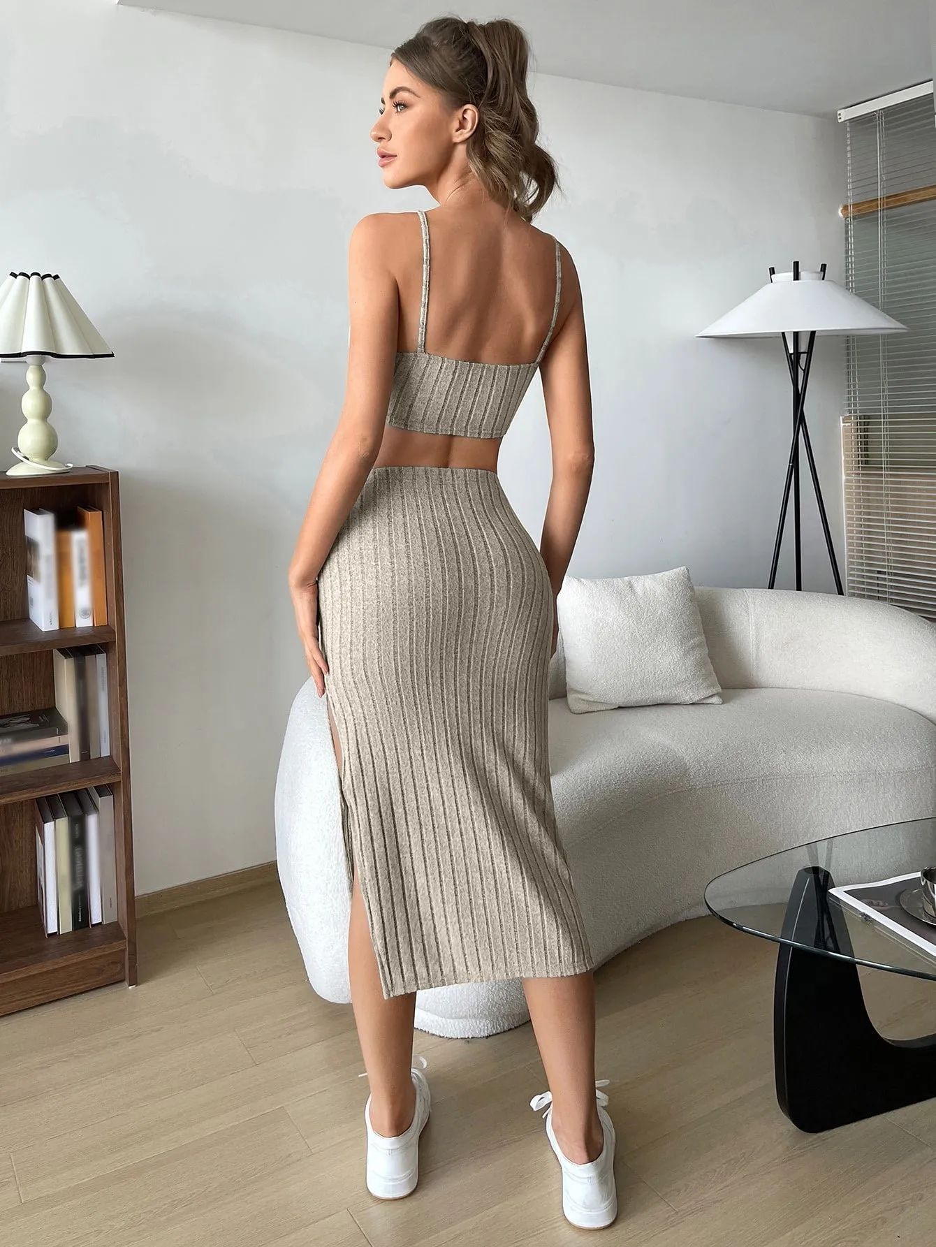 Solid Cami Top & Split Thigh Skirt SS23