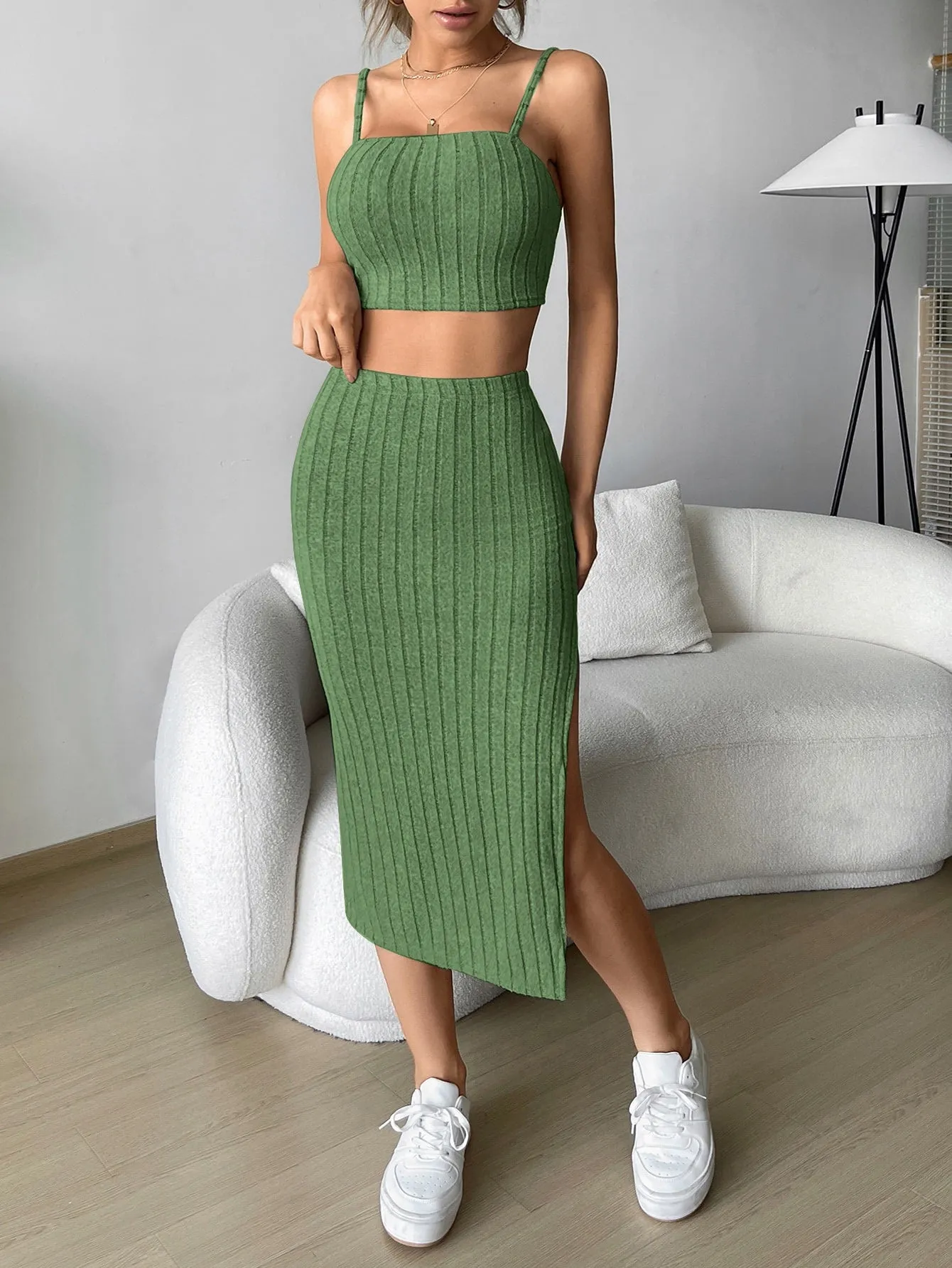 Solid Cami Top & Split Thigh Skirt SS23