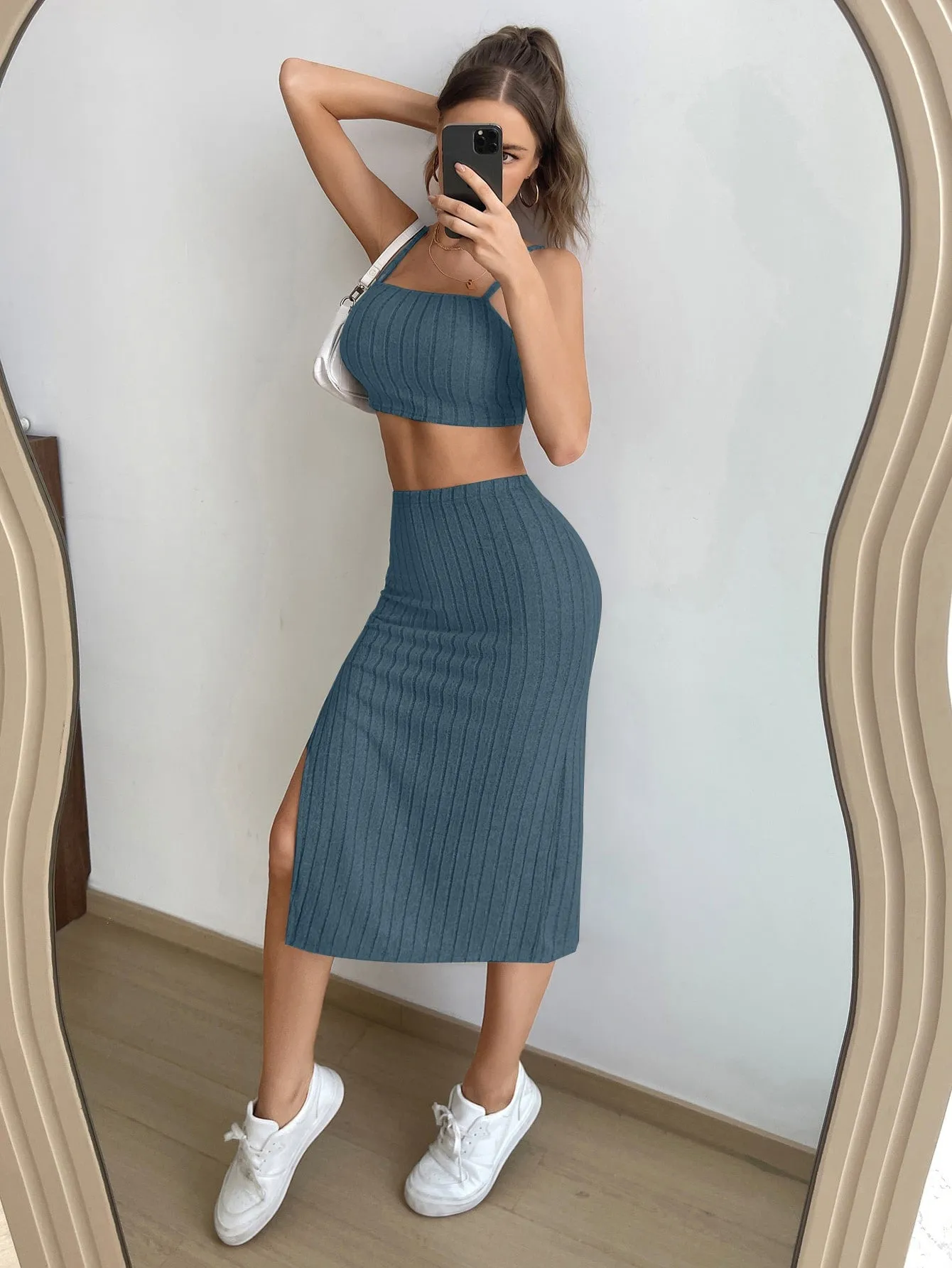 Solid Cami Top & Split Thigh Skirt SS23