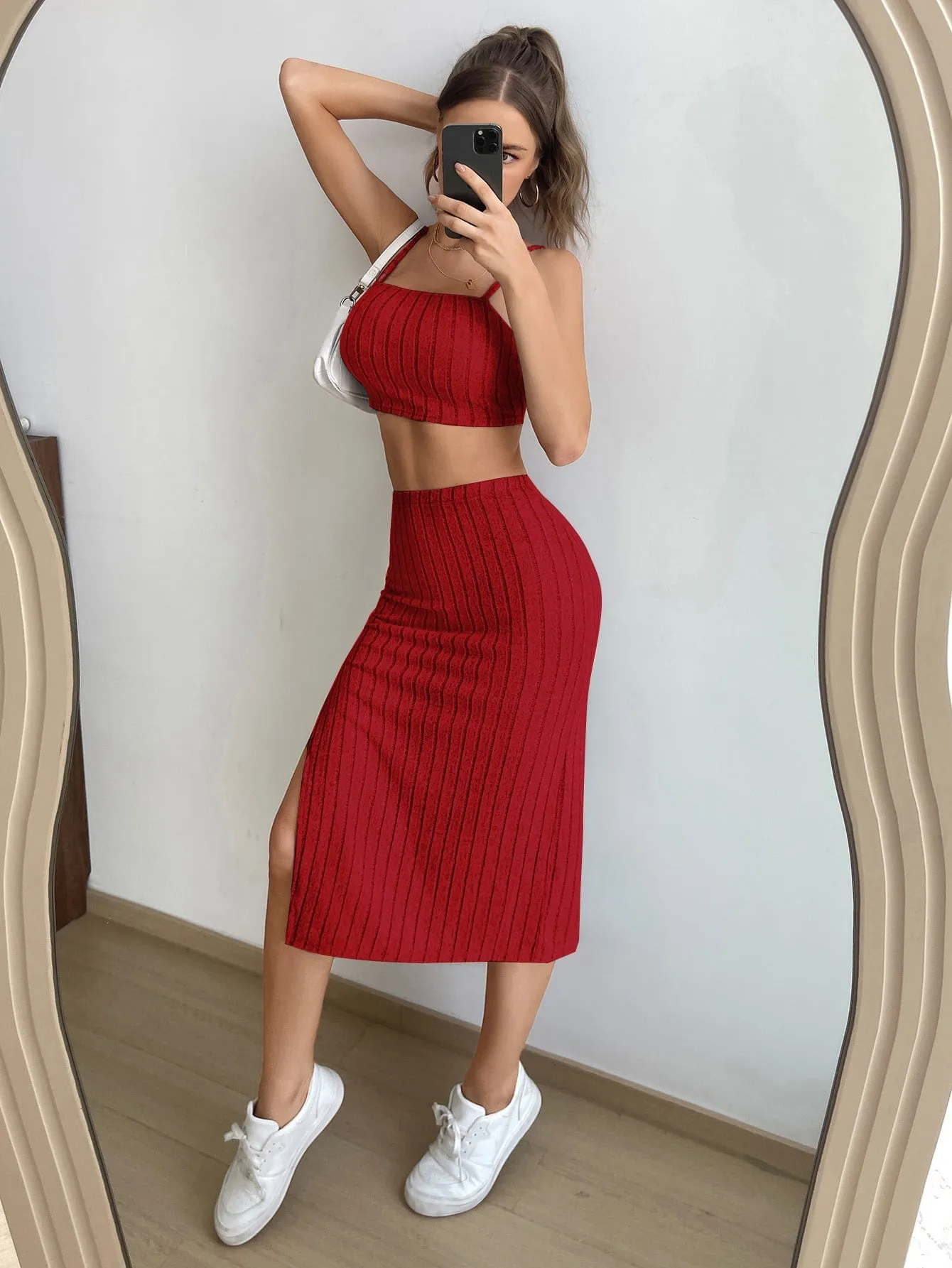 Solid Cami Top & Split Thigh Skirt SS23