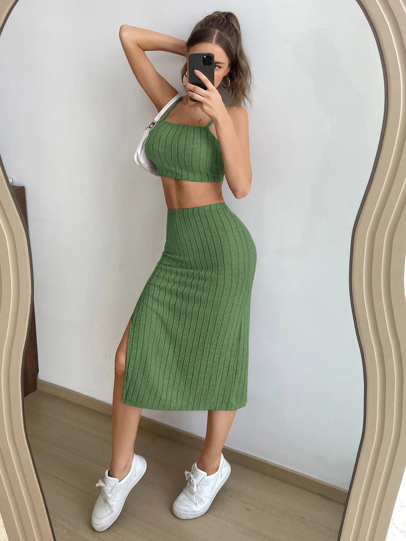 Solid Cami Top & Split Thigh Skirt SS23
