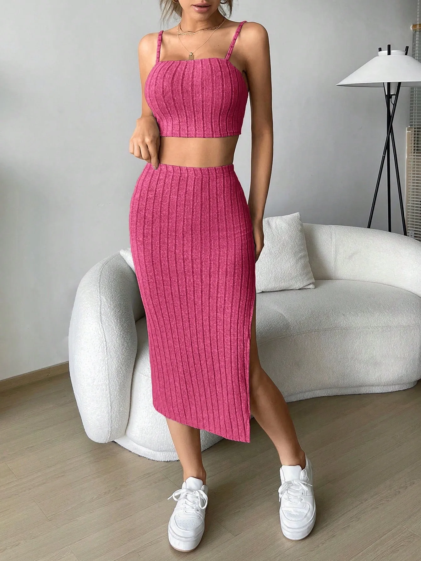Solid Cami Top & Split Thigh Skirt SS23