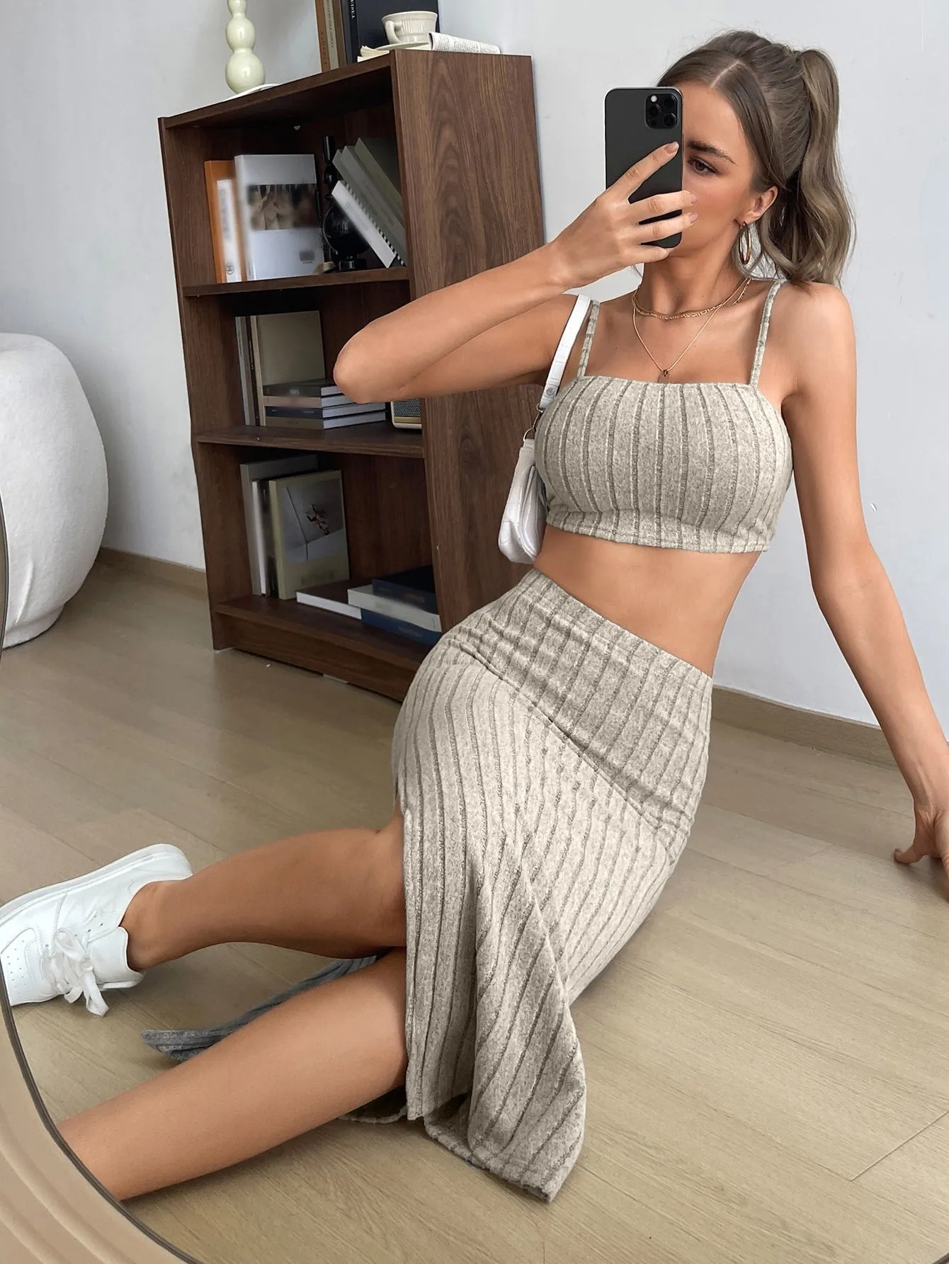 Solid Cami Top & Split Thigh Skirt SS23