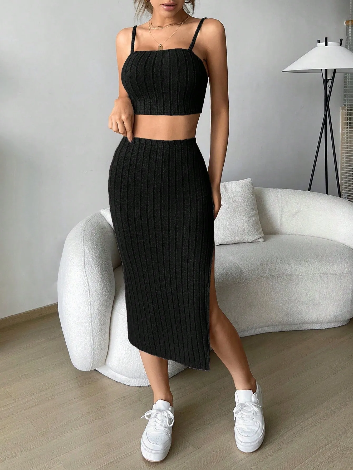 Solid Cami Top & Split Thigh Skirt SS23