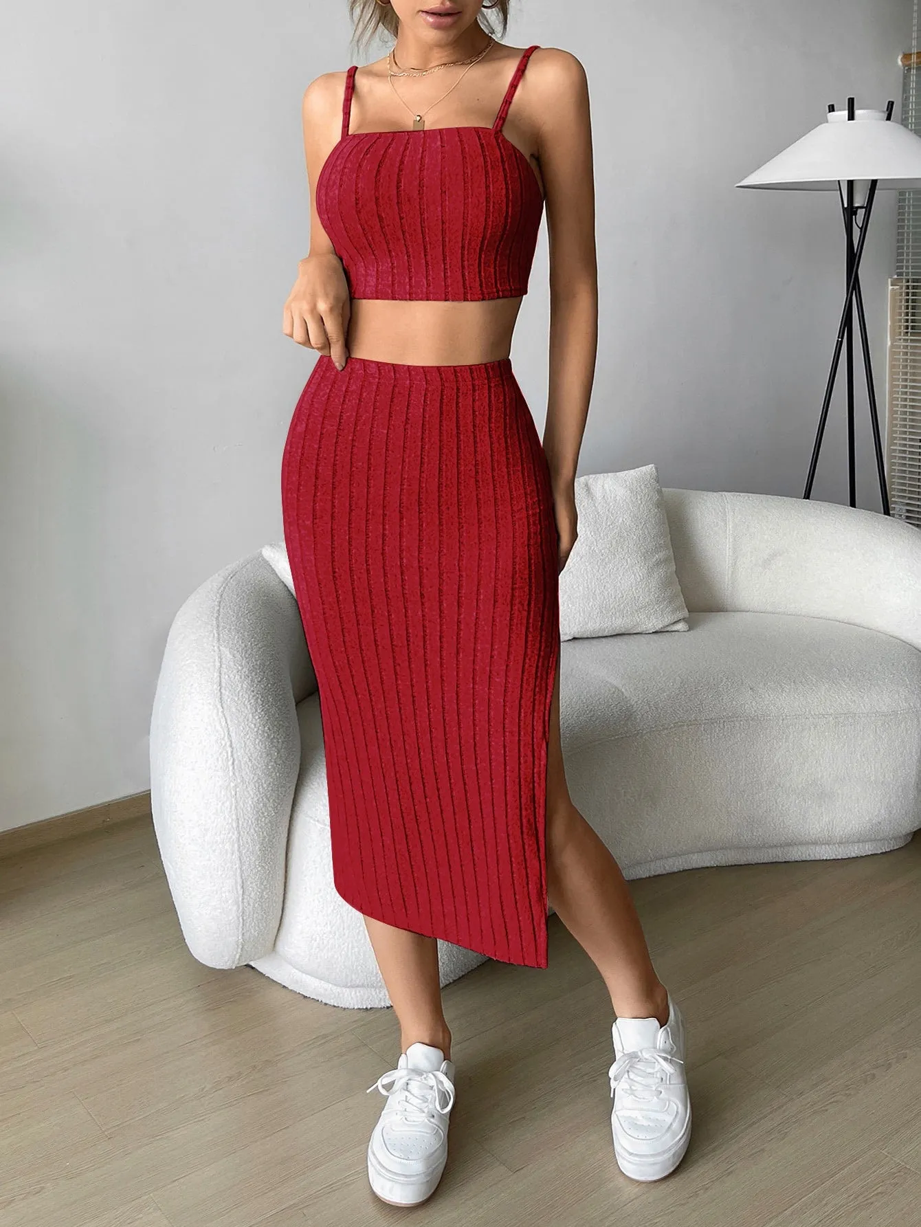 Solid Cami Top & Split Thigh Skirt SS23