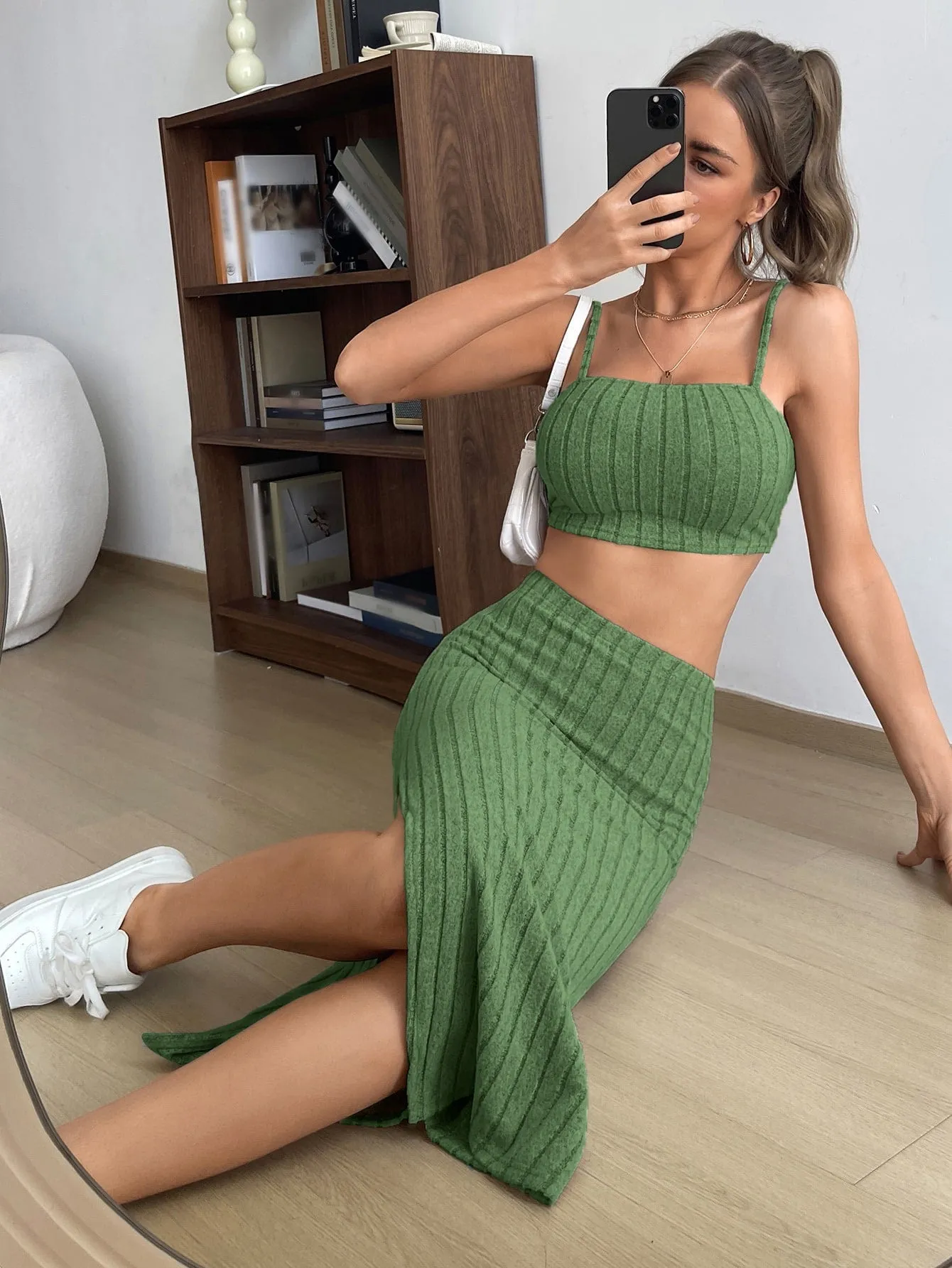 Solid Cami Top & Split Thigh Skirt SS23