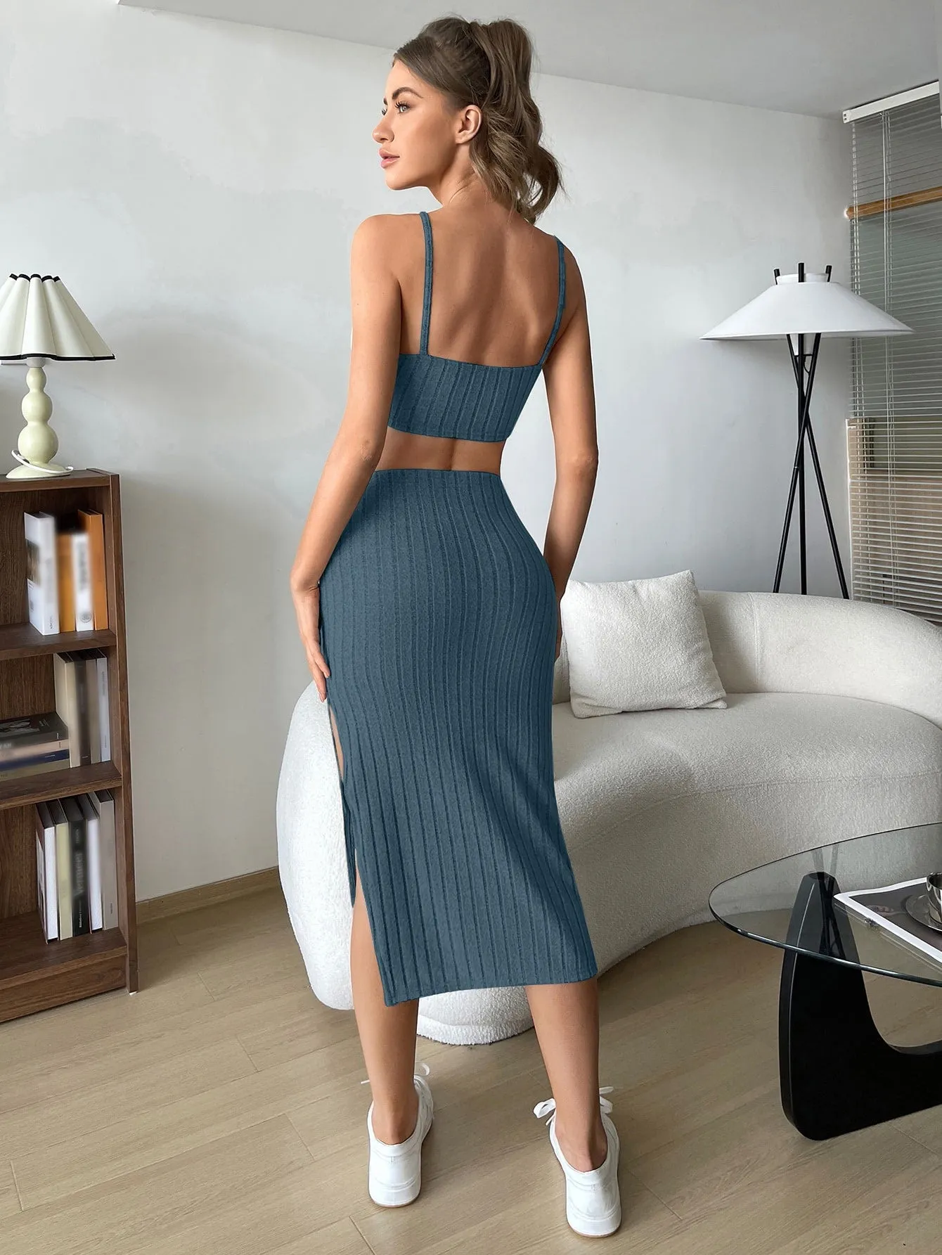 Solid Cami Top & Split Thigh Skirt SS23
