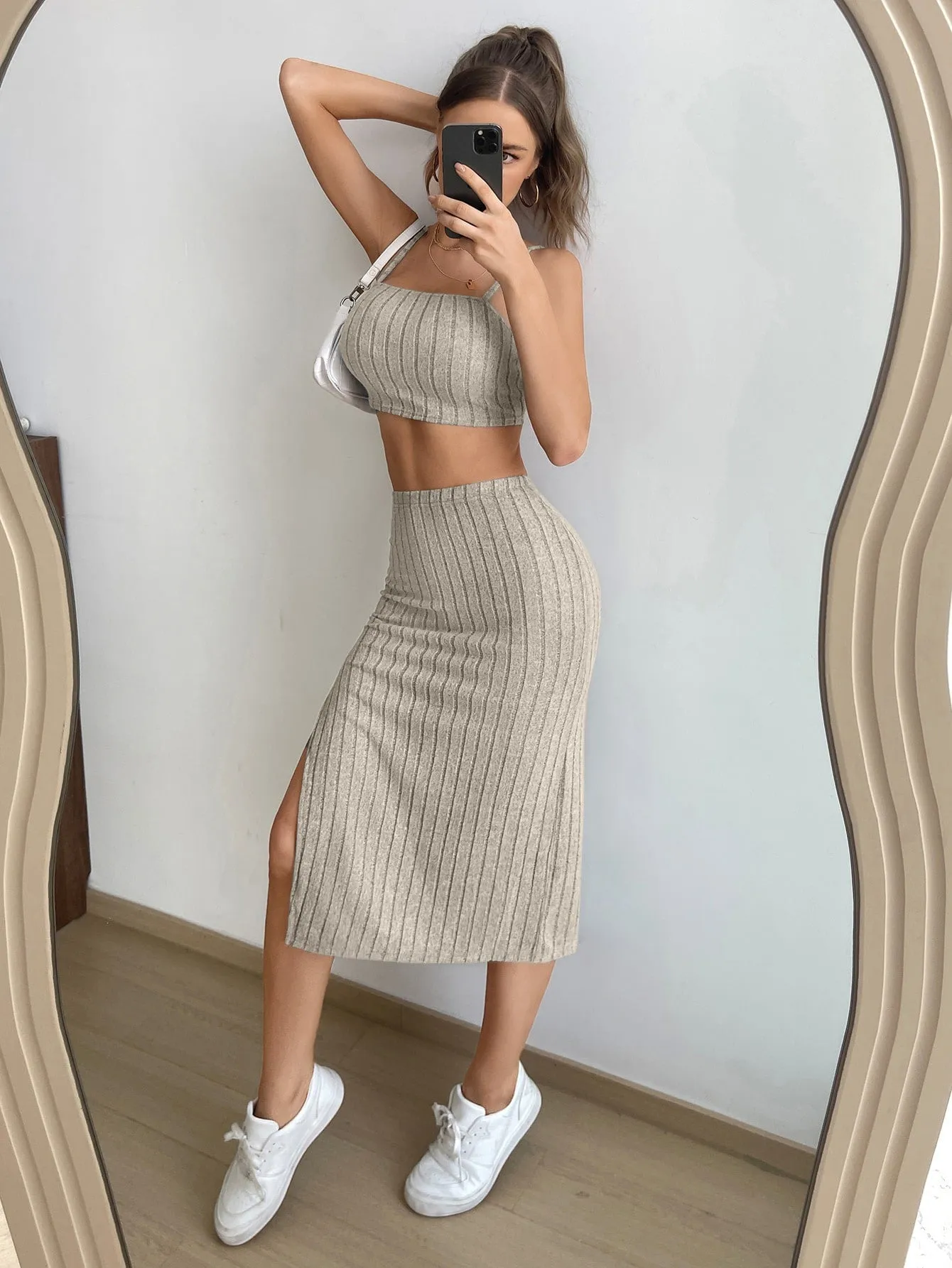 Solid Cami Top & Split Thigh Skirt SS23