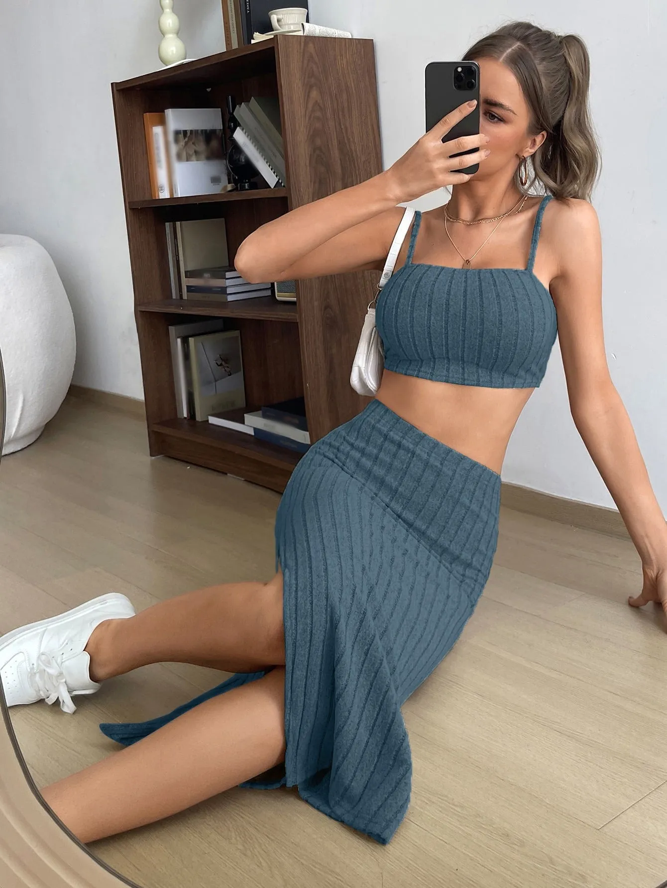 Solid Cami Top & Split Thigh Skirt SS23