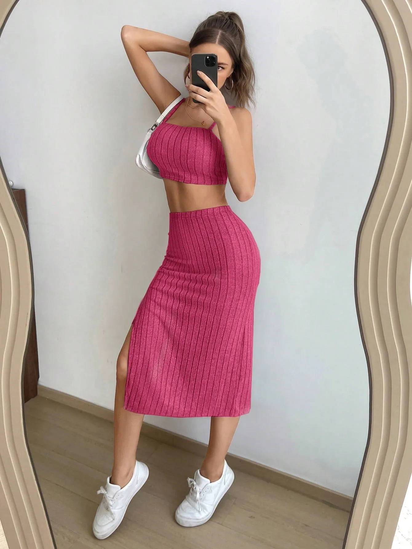 Solid Cami Top & Split Thigh Skirt SS23