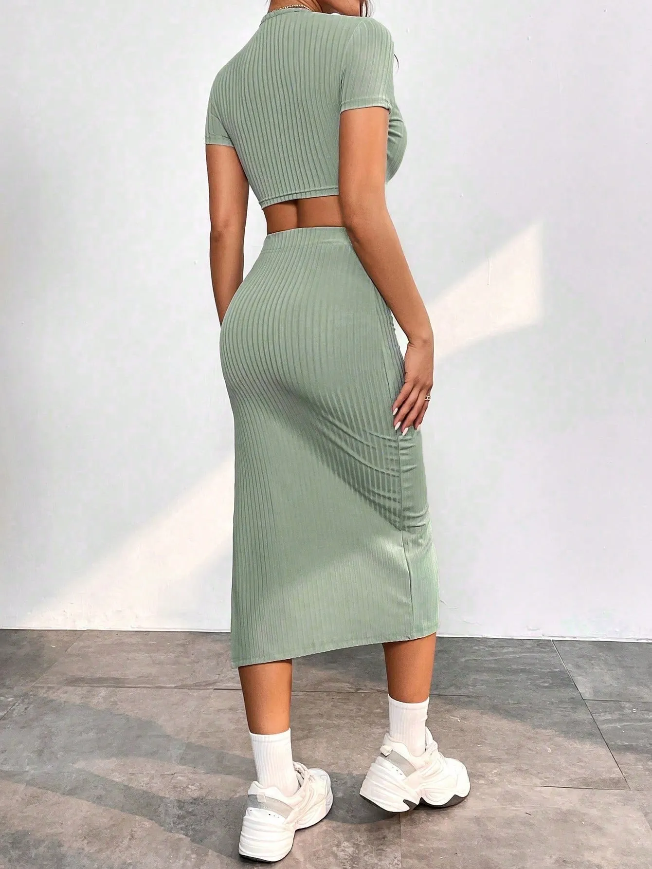 Solid Crop Top & Split Thigh Skirt SS23
