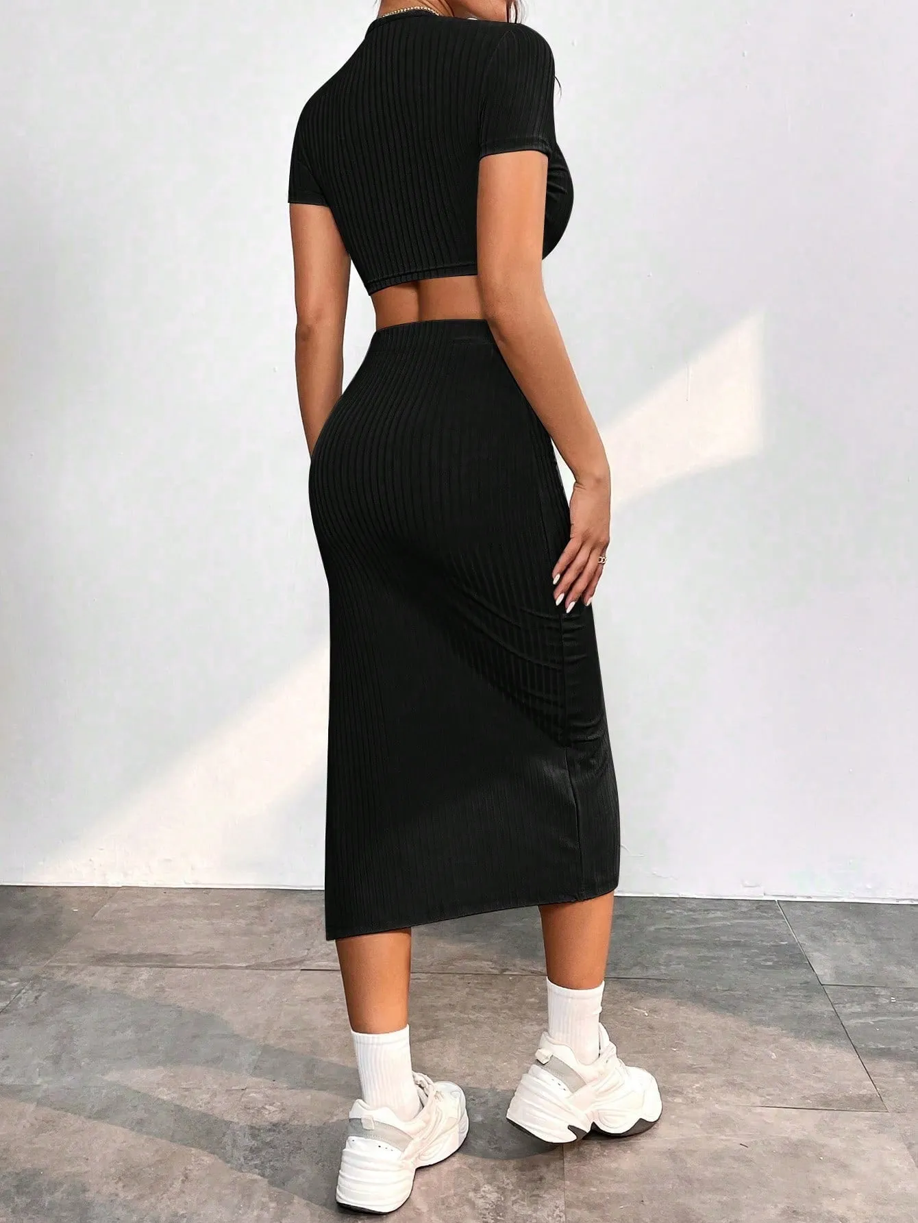 Solid Crop Top & Split Thigh Skirt SS23