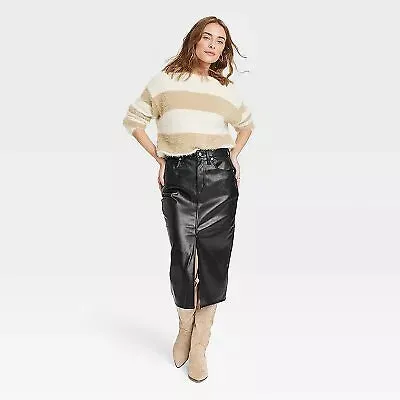 Universal Thread Women's Super-High Rise Faux Leather Midi Skirt - New, Size 8, Black