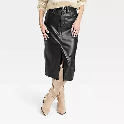 Universal Thread Women's Super-High Rise Faux Leather Midi Skirt - New, Size 8, Black