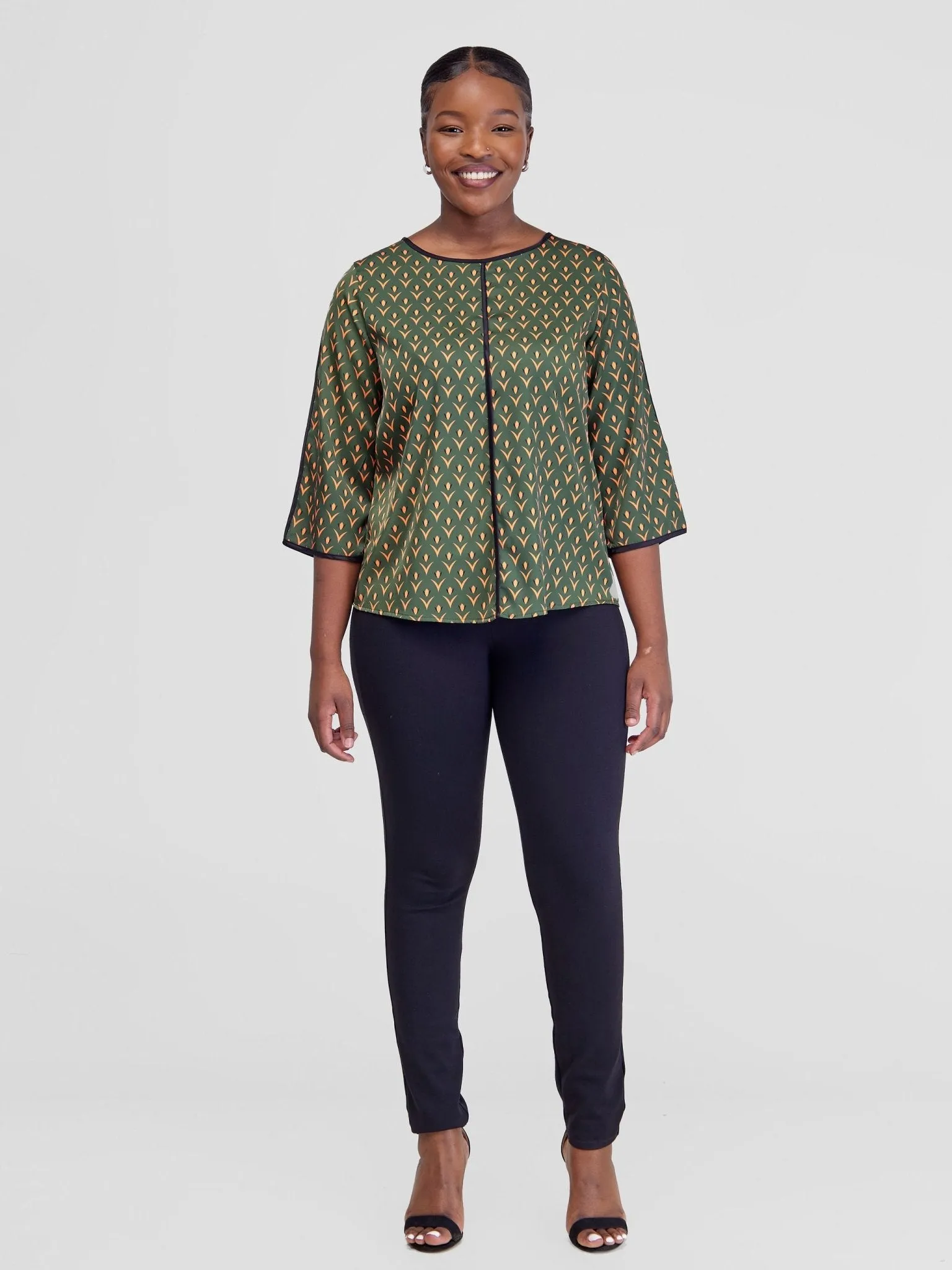 Vivo Vinna 3/4 Sleeve Top - Hunters / Orange Nina Print