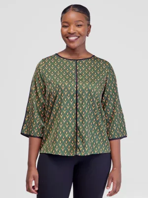 Vivo Vinna 3/4 Sleeve Top - Hunters / Orange Nina Print
