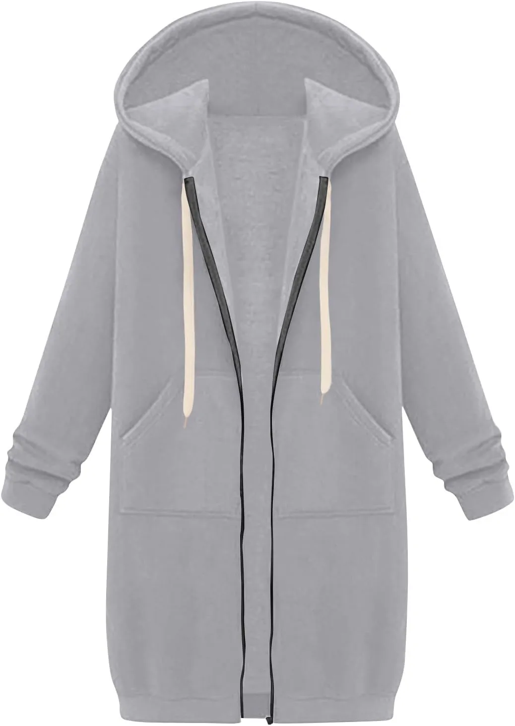 Women's Long Sleeve Long Hooded Open Front Cardigan Jacket With Pockets Casual Lightweight Duster Coat Fall And Winter