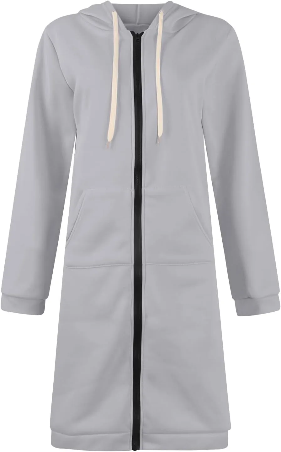 Women's Long Sleeve Long Hooded Open Front Cardigan Jacket With Pockets Casual Lightweight Duster Coat Fall And Winter