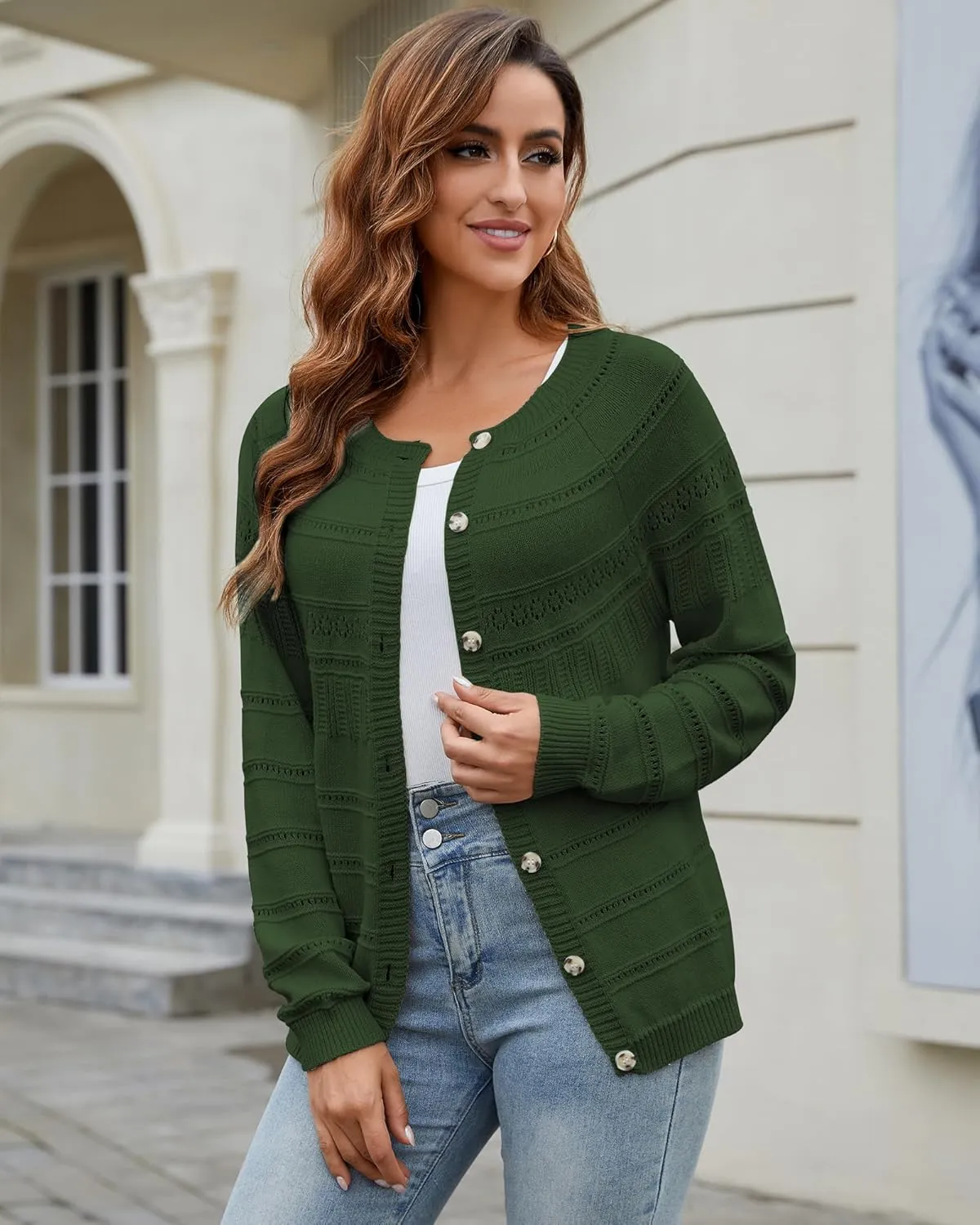 Women's Long Sleeve Sweaters Cardigan 2025 Spring Open Front Button Down Chunky Lightweight Soft Cable Knit Outwear
