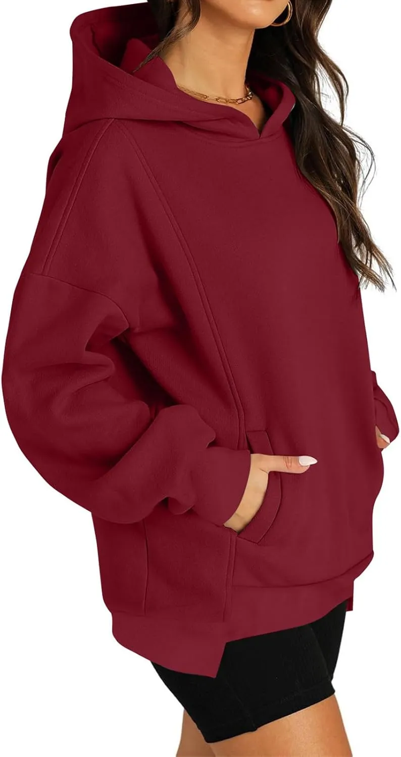 Womens Oversized Hoodies Fleece Sweatshirts Casual Long Sleeve Drop Shoulder Pullover Fall Winter Outfits Y2K Tops