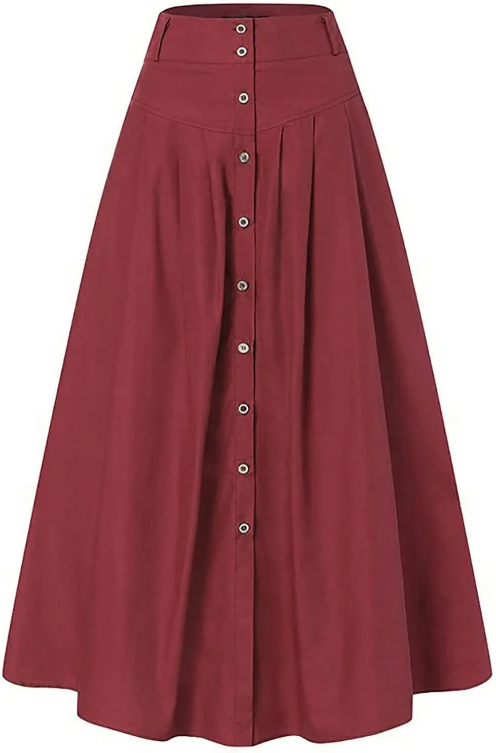 Women's Spring and Summer Casual Loose Solid Color A Line High Waist Skirt with Pocket Buttons Fashion Skirts for